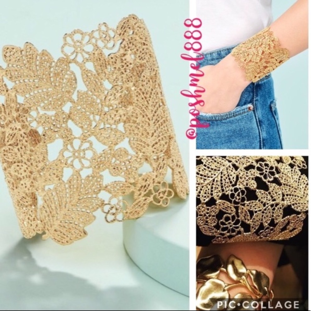Stella & Dot |Dainty Gold Lace Chantilly Lace Cuff Bracelet - Picture 2 of 10